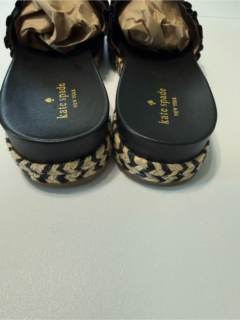 kate Spade Zahara Leather Sandals Black Slide Espadrille Platform Size 9.5 - Picture 8 of 16